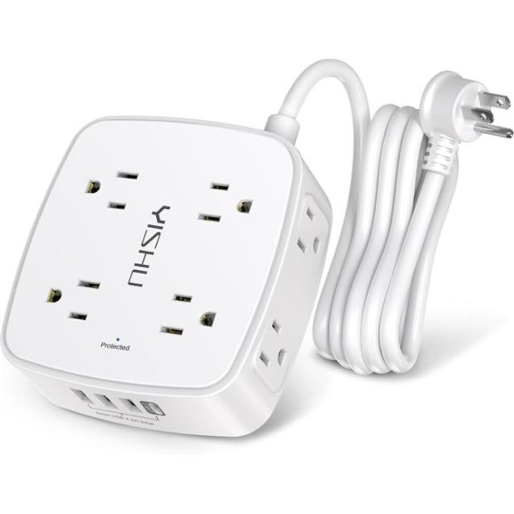 6 Ft Surge Protector Power Strip - 8 Widely Outlets with 4 USB Ports, 3 Side